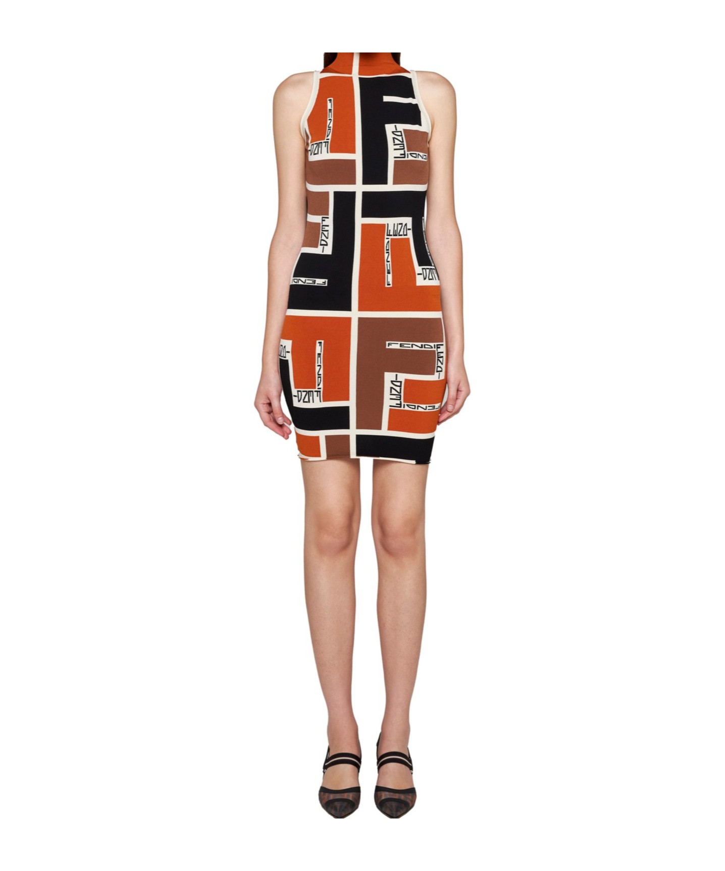 Shop Fendi Colour-block High-neck Minidress In Black