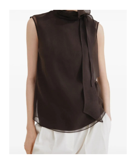 Brunello Cucinelli Pussybow Top With Monili In Black