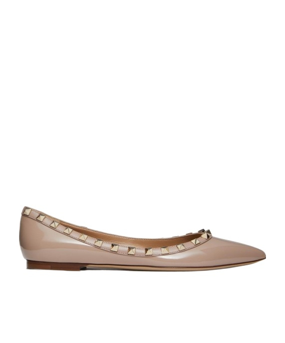 Valentino Garavani Patent Rockstud Ballet Flat Woman Poudre 40 In Nude