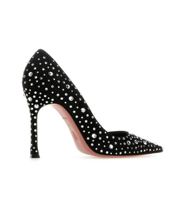 Amina Muaddi Elsa Crystal Suede Pumps In Black