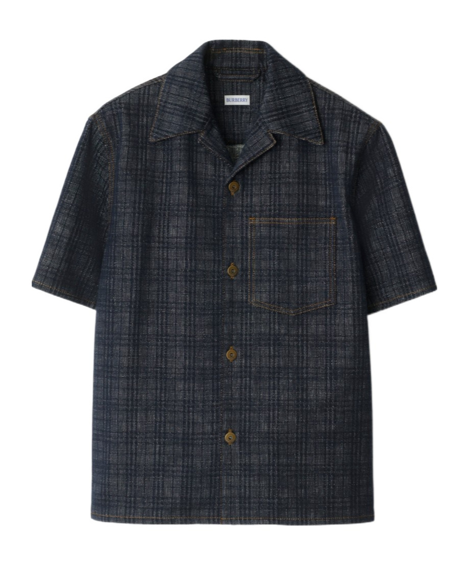 Burberry Mens Spread-collar Cotton Denim Shirt Indigo Ip Check Xs