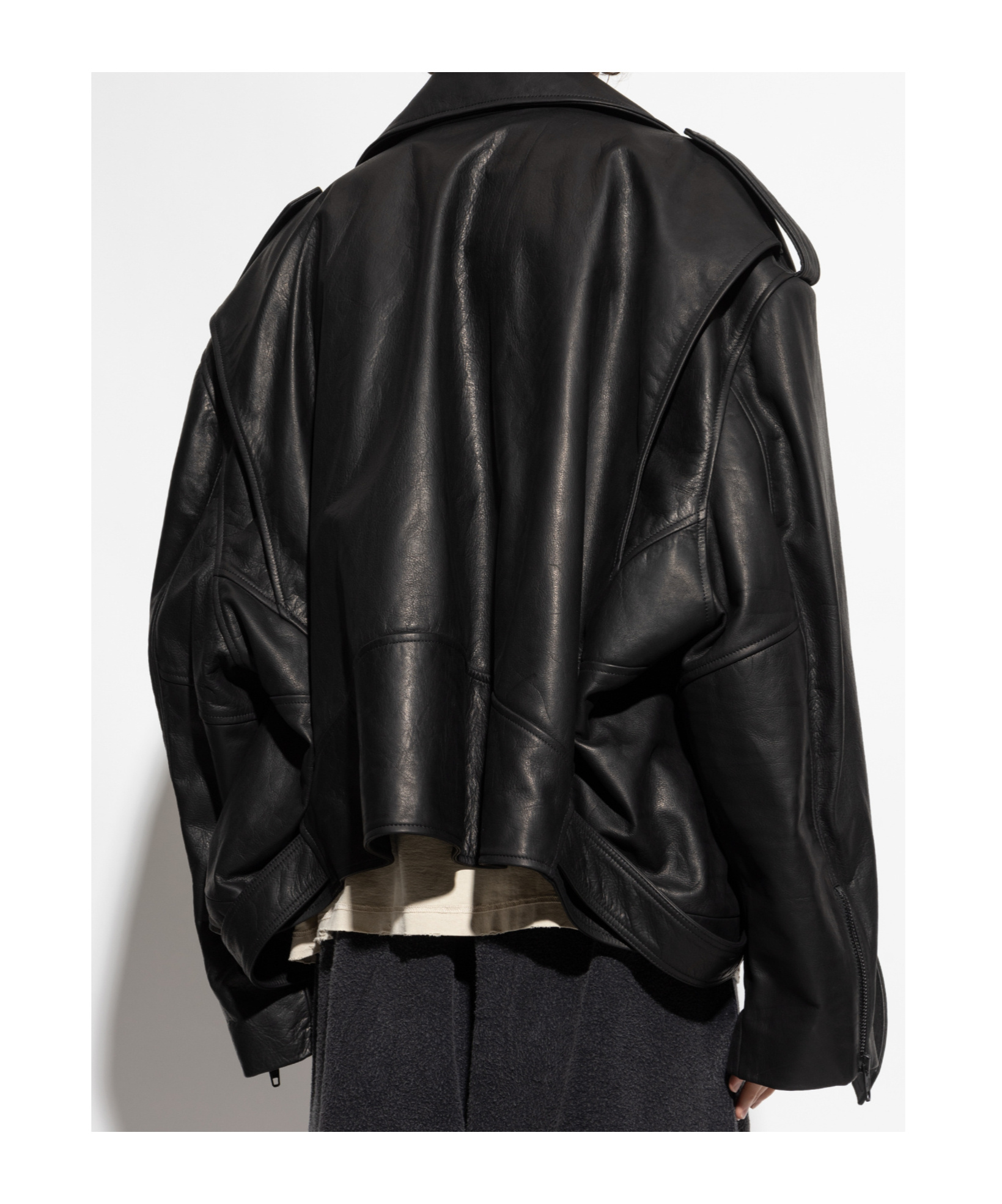 Balenciaga Leather Jacket With A Loose Fit In Black