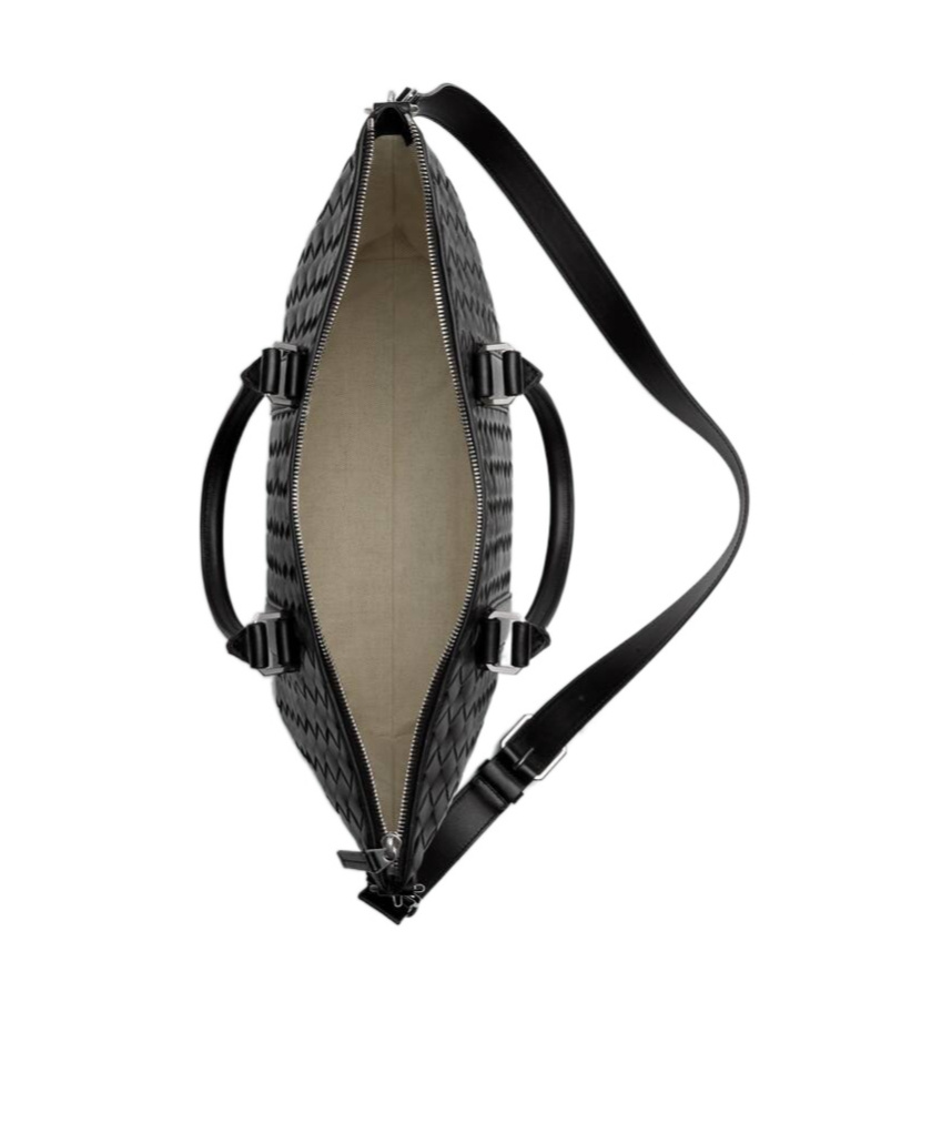 Bottega Veneta Intreciato Woven Soft Shoulder Bag In Black