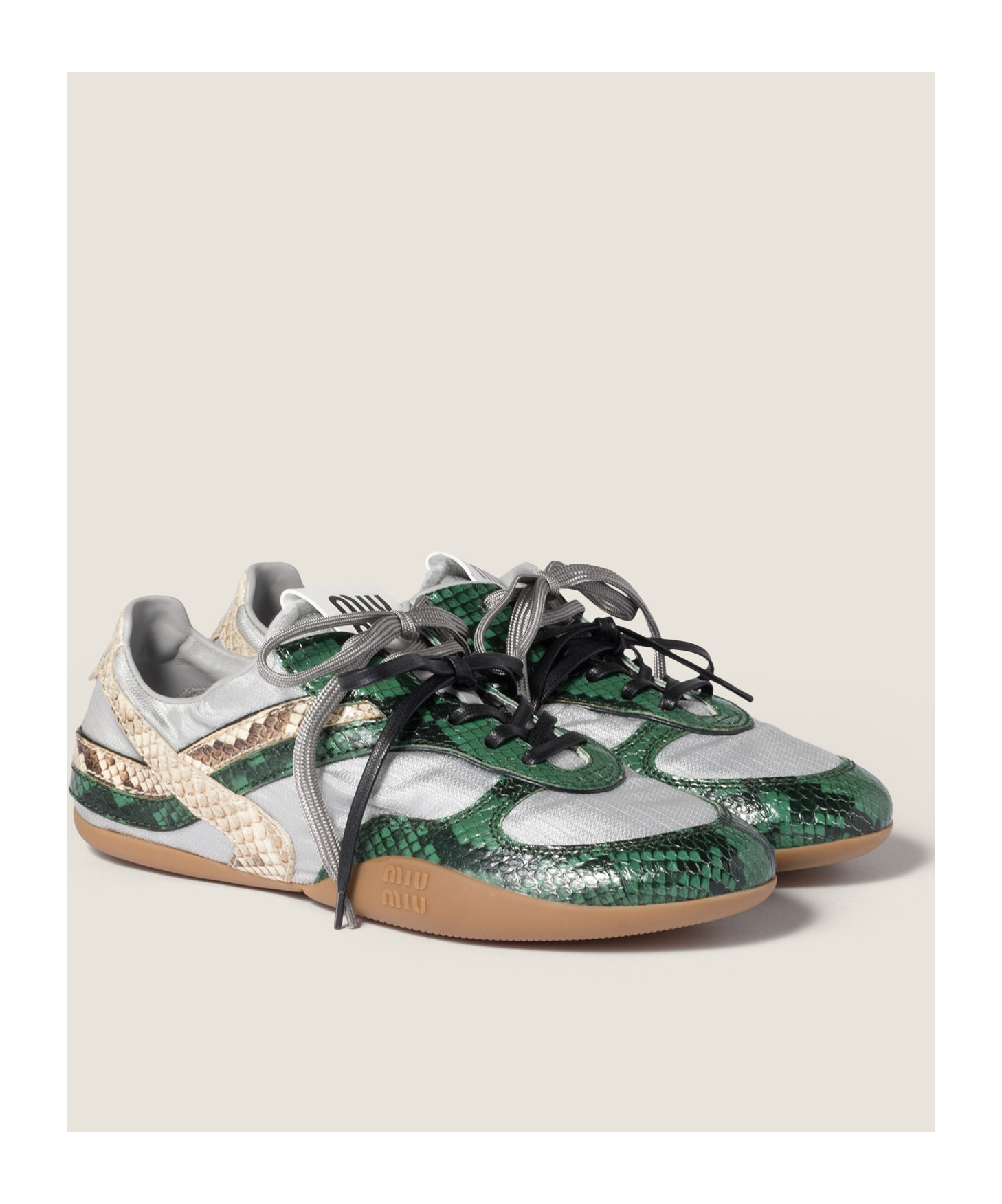 Miu Miu Gymnasium Technical Fabric And Python-print Ayers Leather Sneakers In Multi