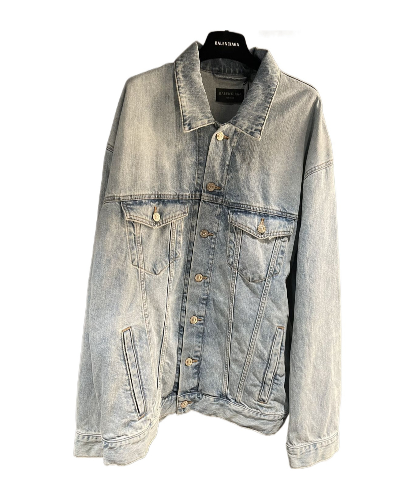 Balenciaga Button Long-sleeved Denim Coat In Gray