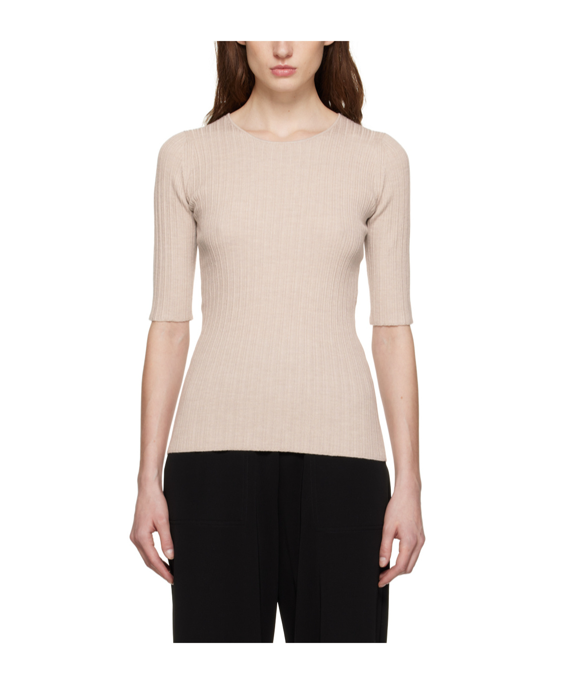 By Malene Birger Knitted Round Collar T-shirt In Nude