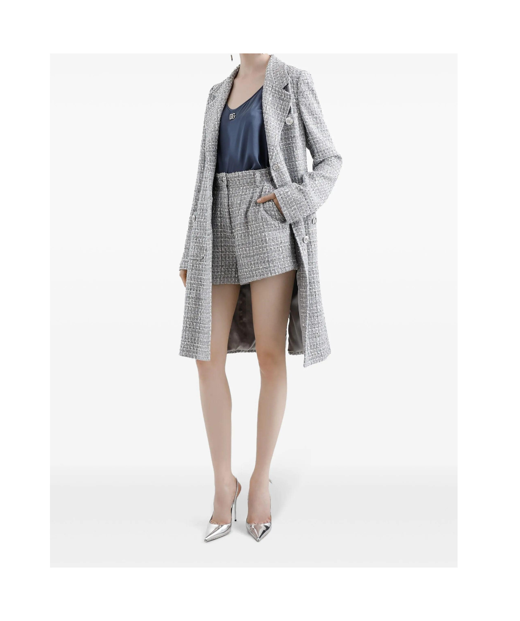 Dolce & Gabbana Tweed Coat In Gray