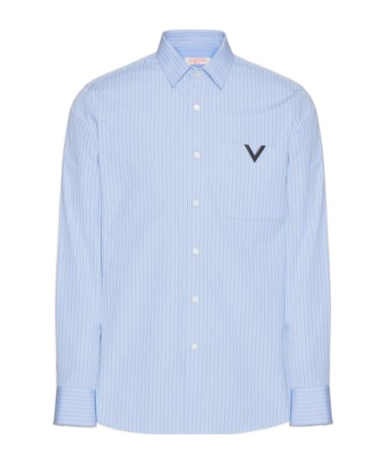 Valentino V-detail Cotton Shirt In Blue