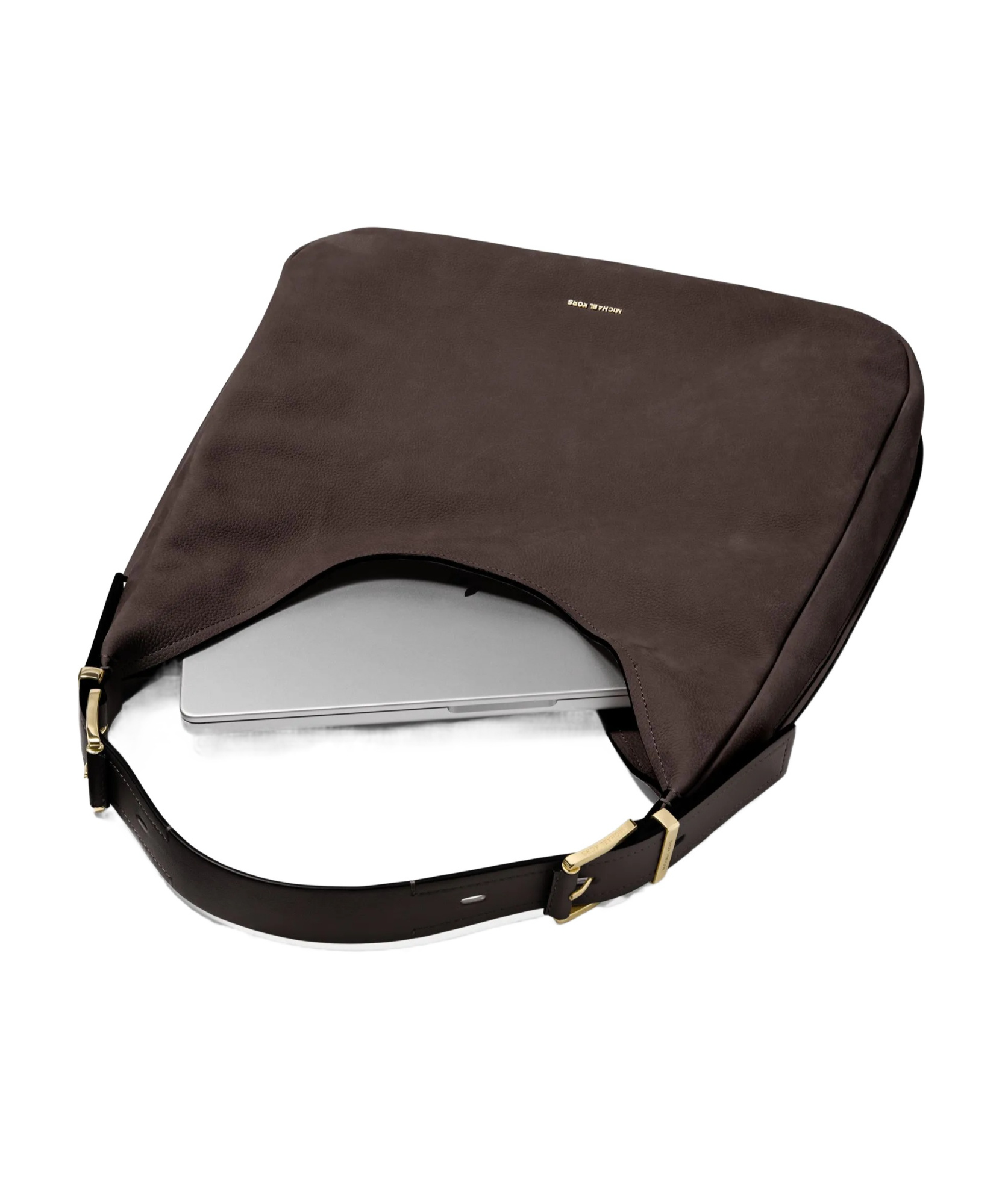 Michael Michael Kors Curved Brown Cowhide Leather Hobo Shoulder Bag In Black