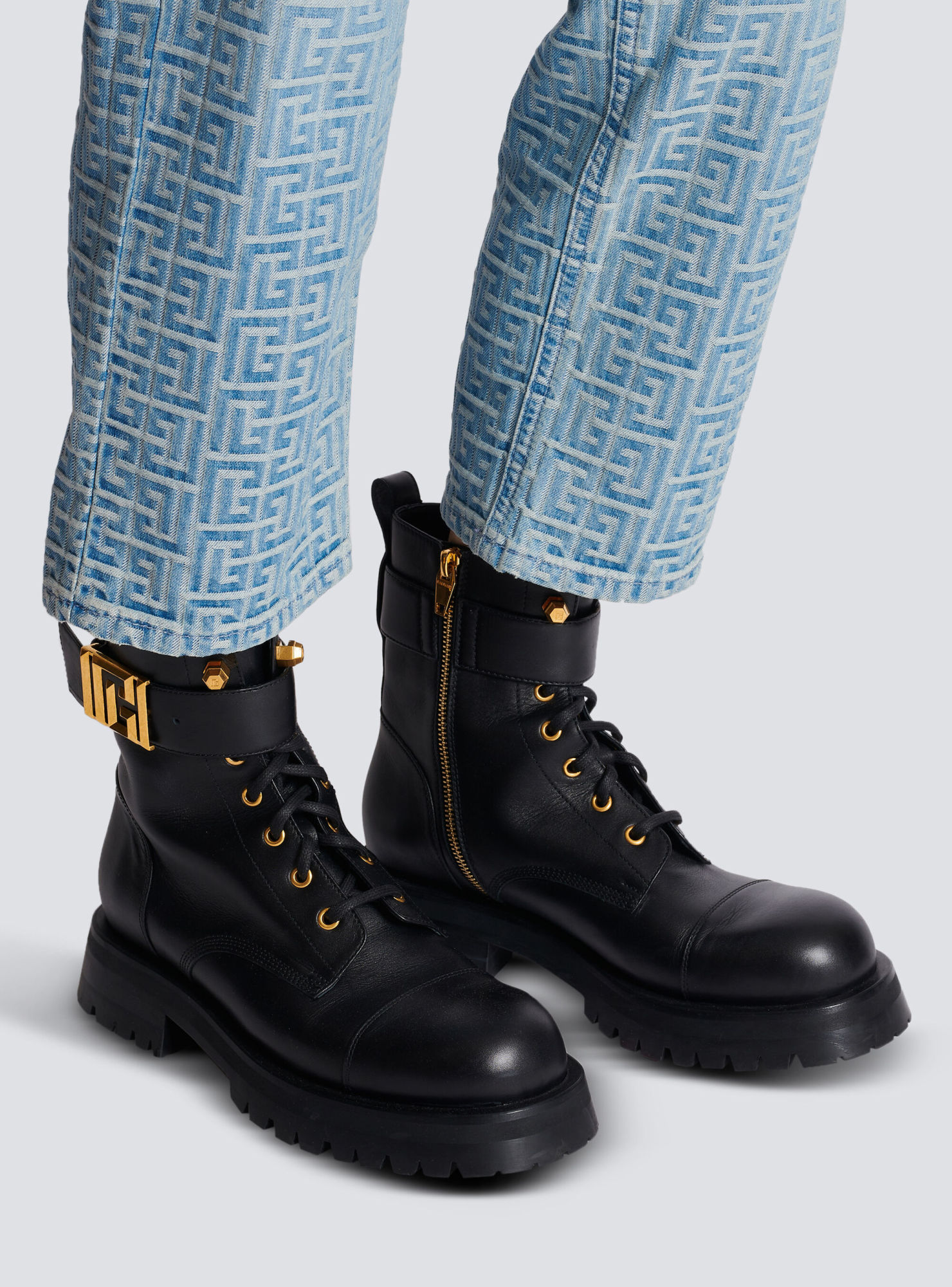 Balmain Combat Ankle Boots In Black
