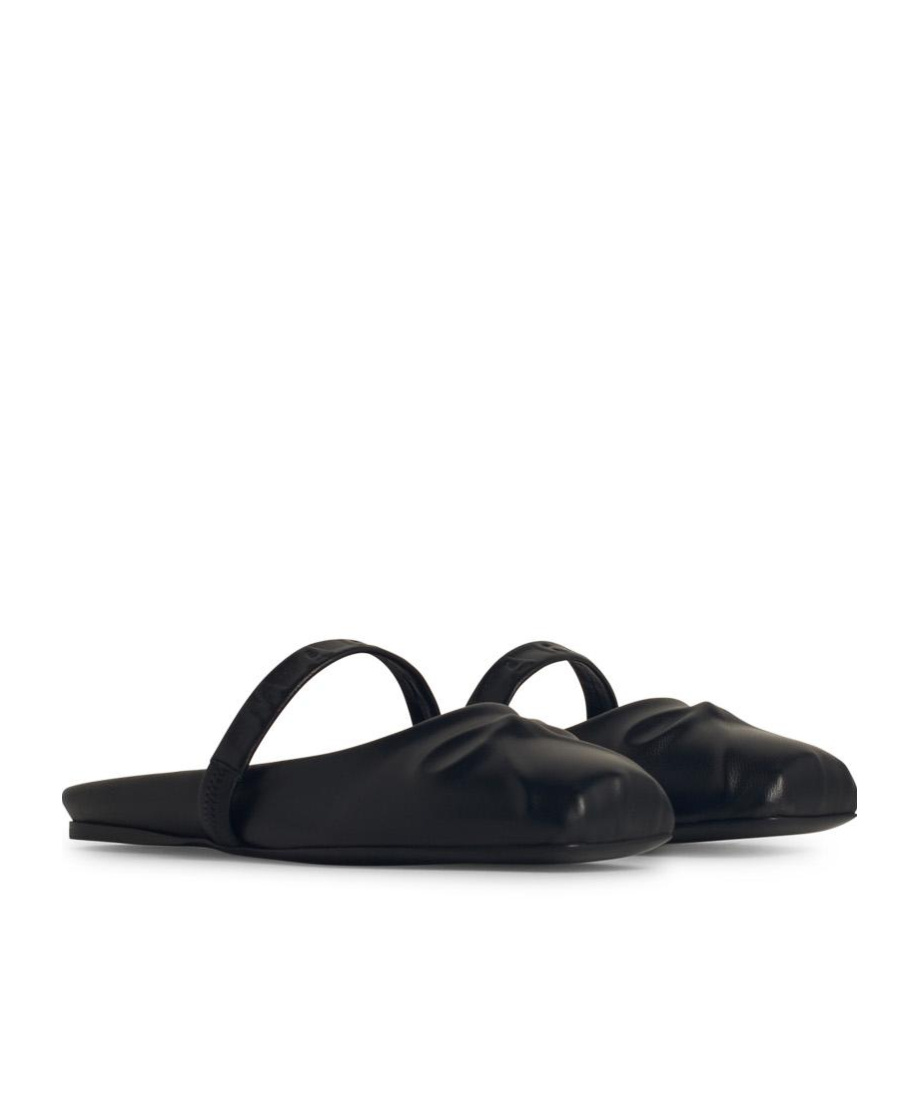 Marni Little Bow Nappa Leather Flat Mules In Black