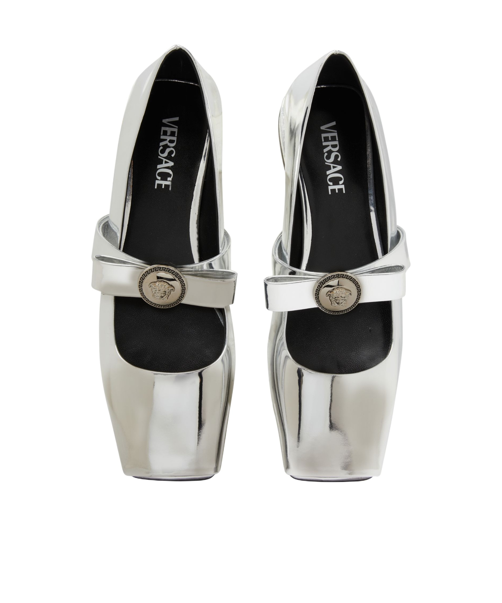 Versace Gianni Ribbon Open-toed Ballet Shoes In Silver