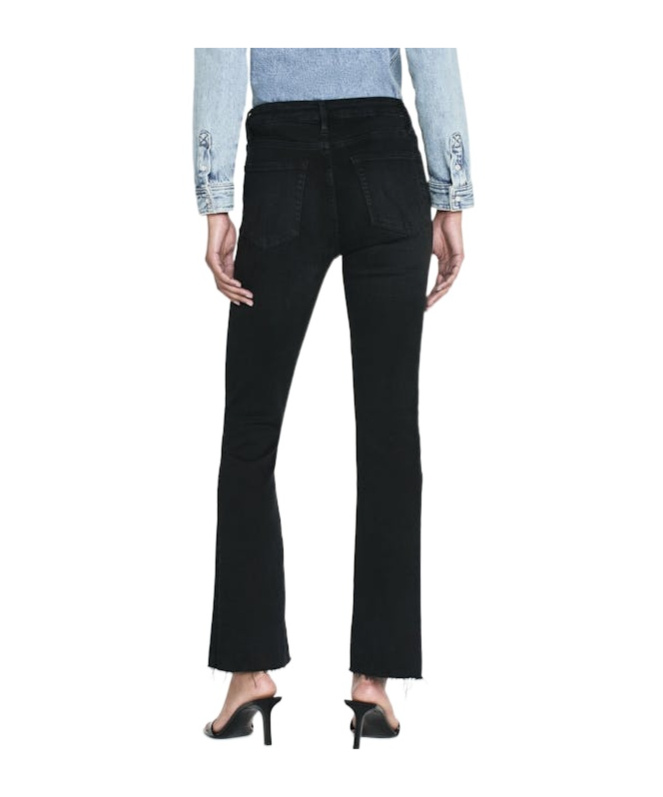 Frame Le Crop Mini Boot Raw Fray Jeans In Black