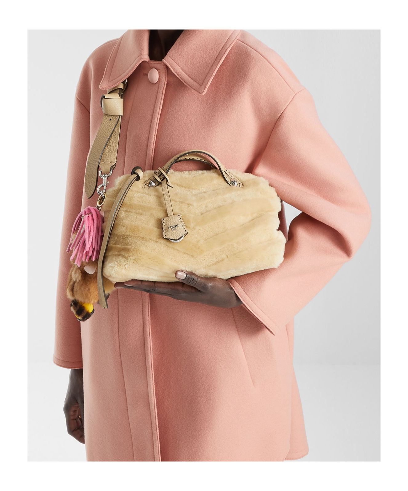 Fendi Beige Sculpted Shearling Bag With 192 Hand-sewn Topstitches In Brown