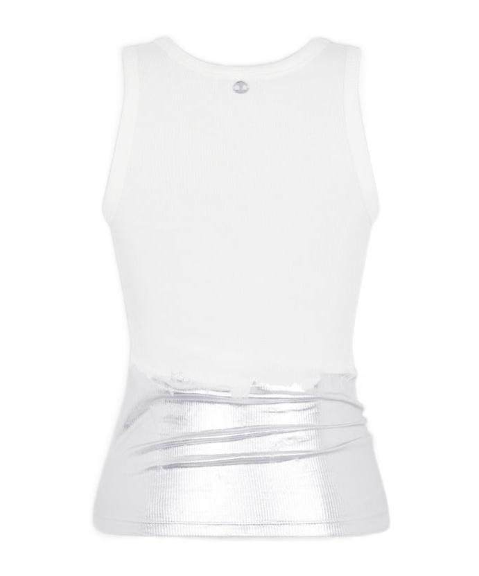 Rabanne Embellished Metallic Ribbed Stretch-cotton Jersey Tank In White