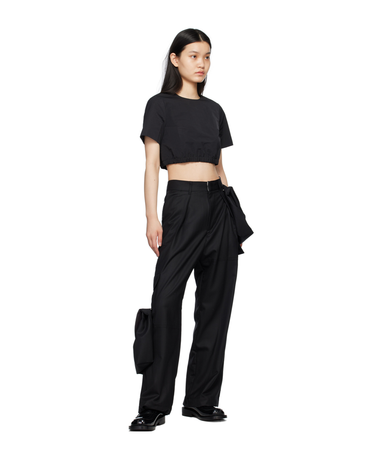 Ader Error Round Collar Short T-shirt In Black