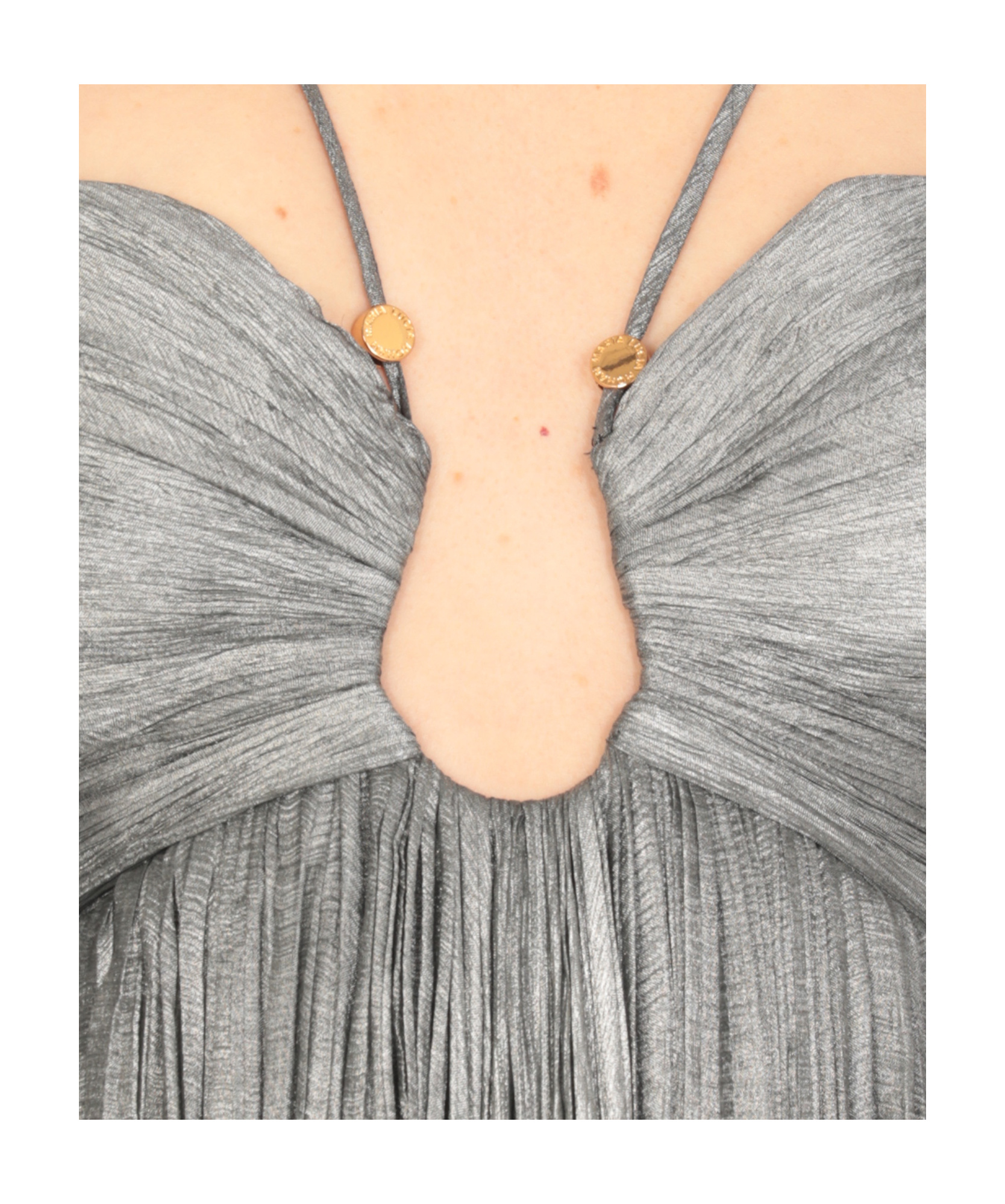 Maria Lucia Hohan Silk Draped Maxi Dress With Ruffle Details In Gray