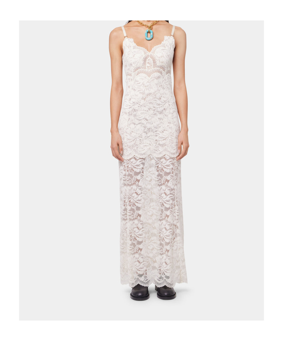 Rabanne Ivory White Long Dress With Lace-effect In White