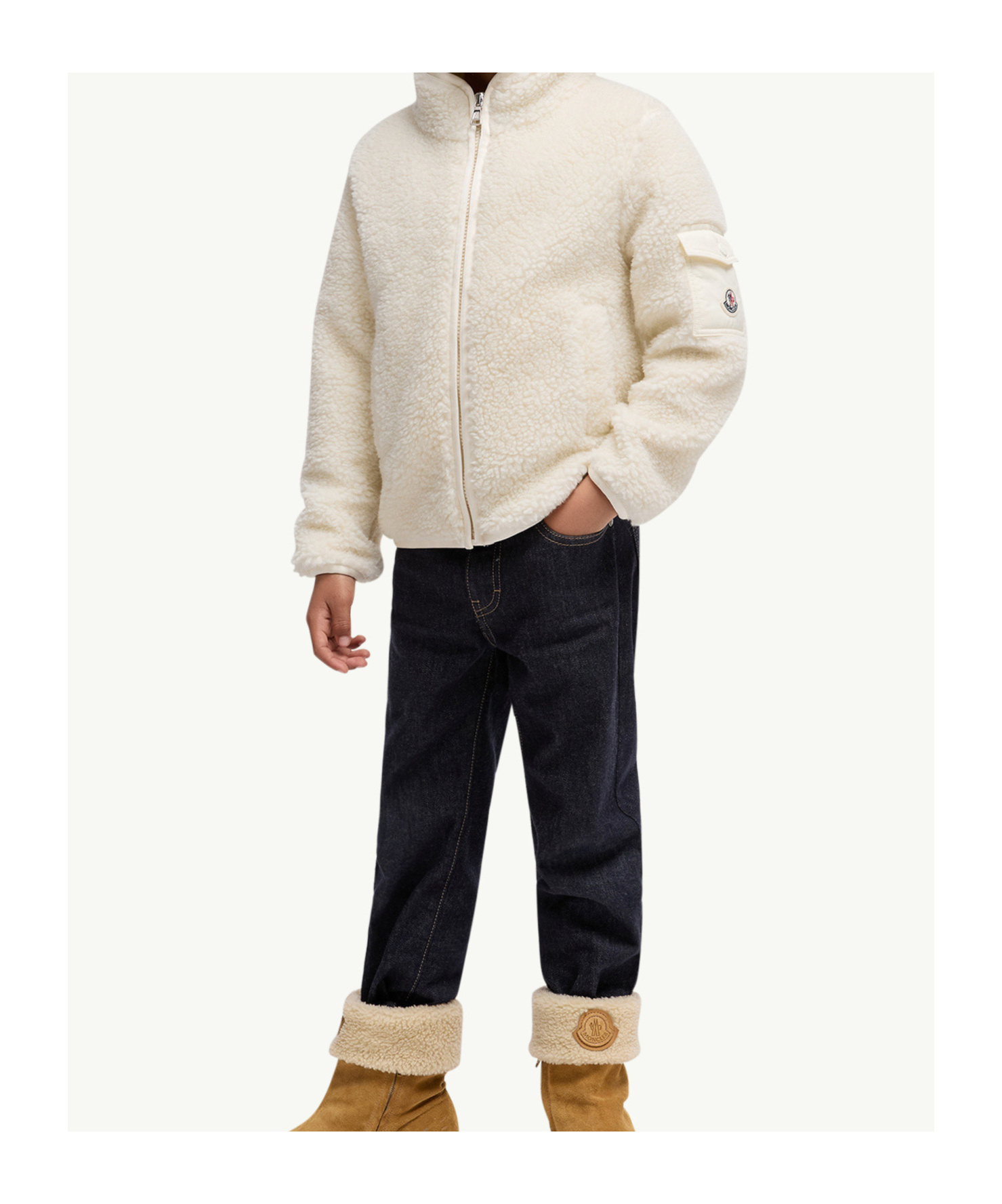 Moncler Teddy Zip-up Sweatshirt In Neutral