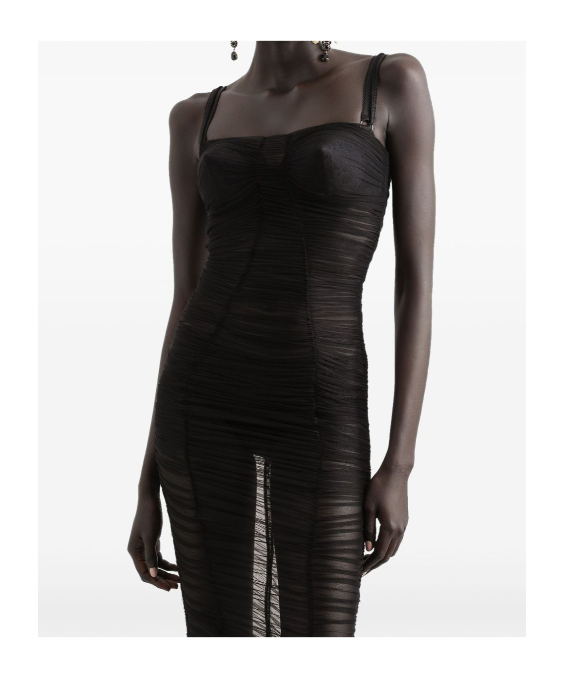 Dolce & Gabbana Tulle Calf-length Dress With Draping In Black