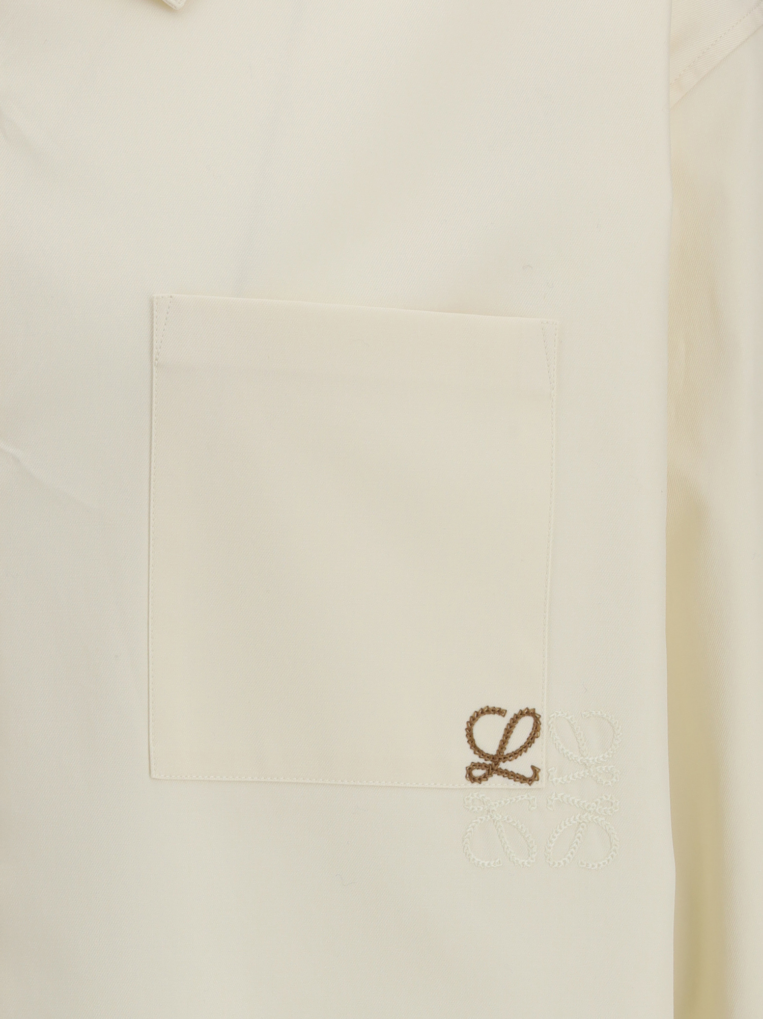 Loewe Men Cotton Shirt With An Embroidered Anagram Logo In White