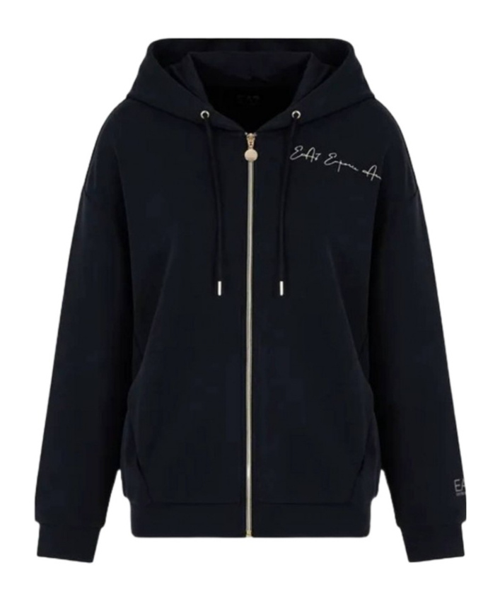 Ea7 Logo Hooded Zipper Sweatshirt In Black