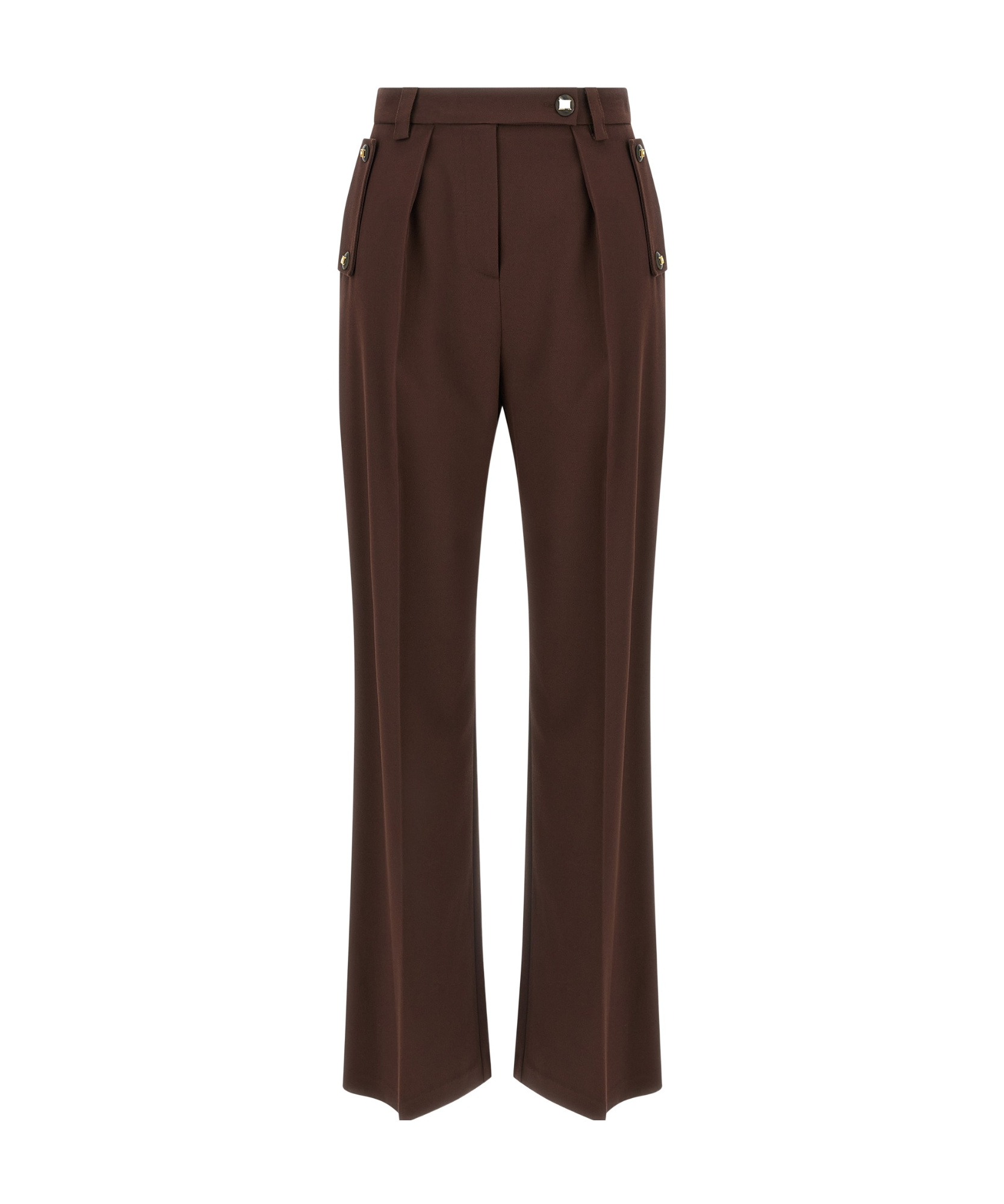 Elisabetta Franchi Pleated Button-detailed Trousers In Brown