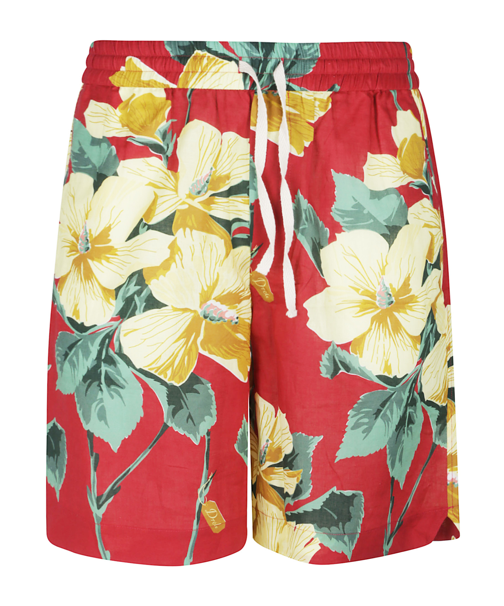 Drôle De Monsieur Elasticized Waist Floral Print Shorts With Lateral Pockets In Red