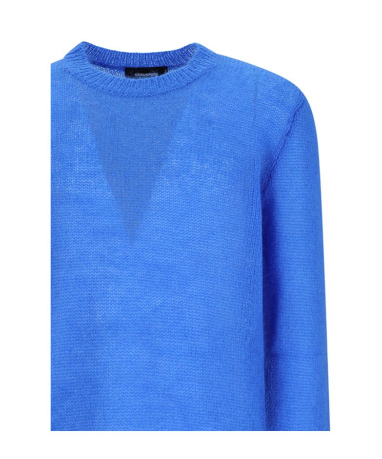 Dsquared2 Mohair Blend Crew Neck Long Sleeve Sweater In Blue