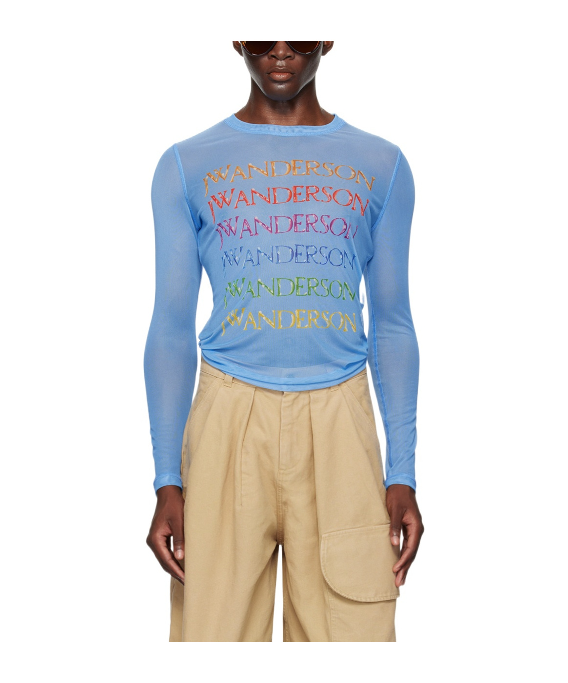 Jw Anderson Round Collar And Long-sleeved T-shirt In Blue