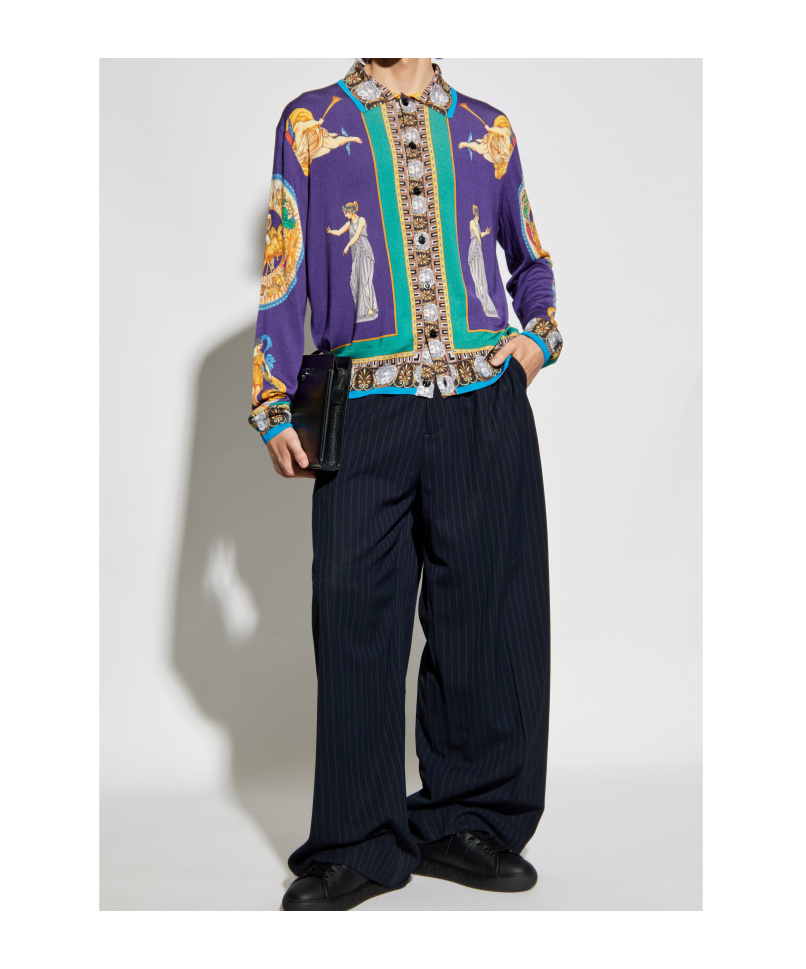 Versace Hall Of Statues Silk Cardigan In Purple