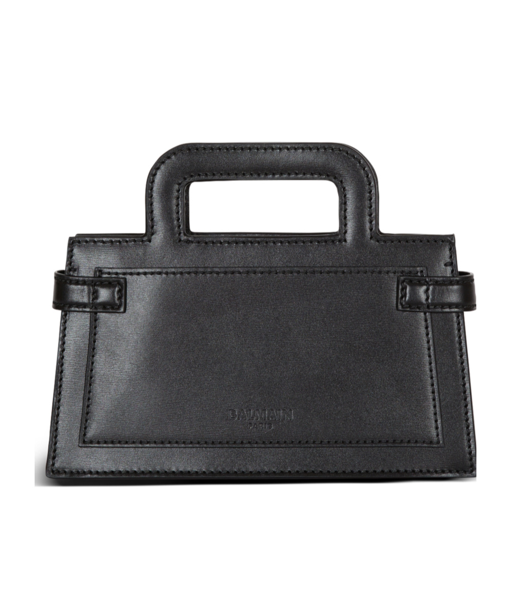 Balmain B-buzz Small Top Handle Monogrammed Canvas And Leather Bag