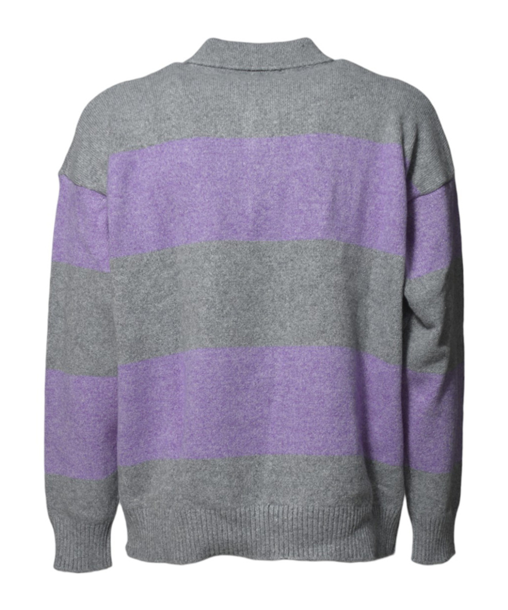 Amish Purple And Gray Striped Viscose Polo Sweater In Gray