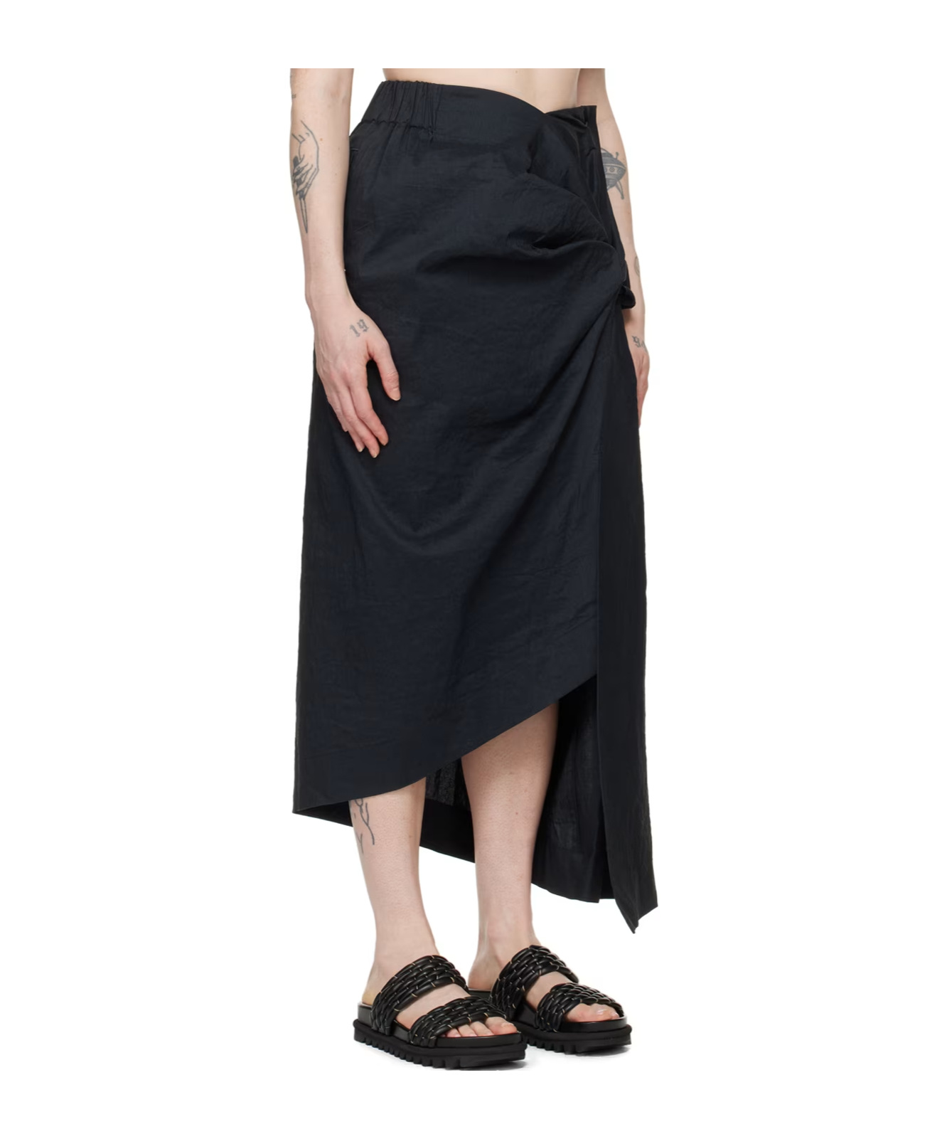 Issey Miyake Asymmetrical Twisted Pleated Skirt In Black