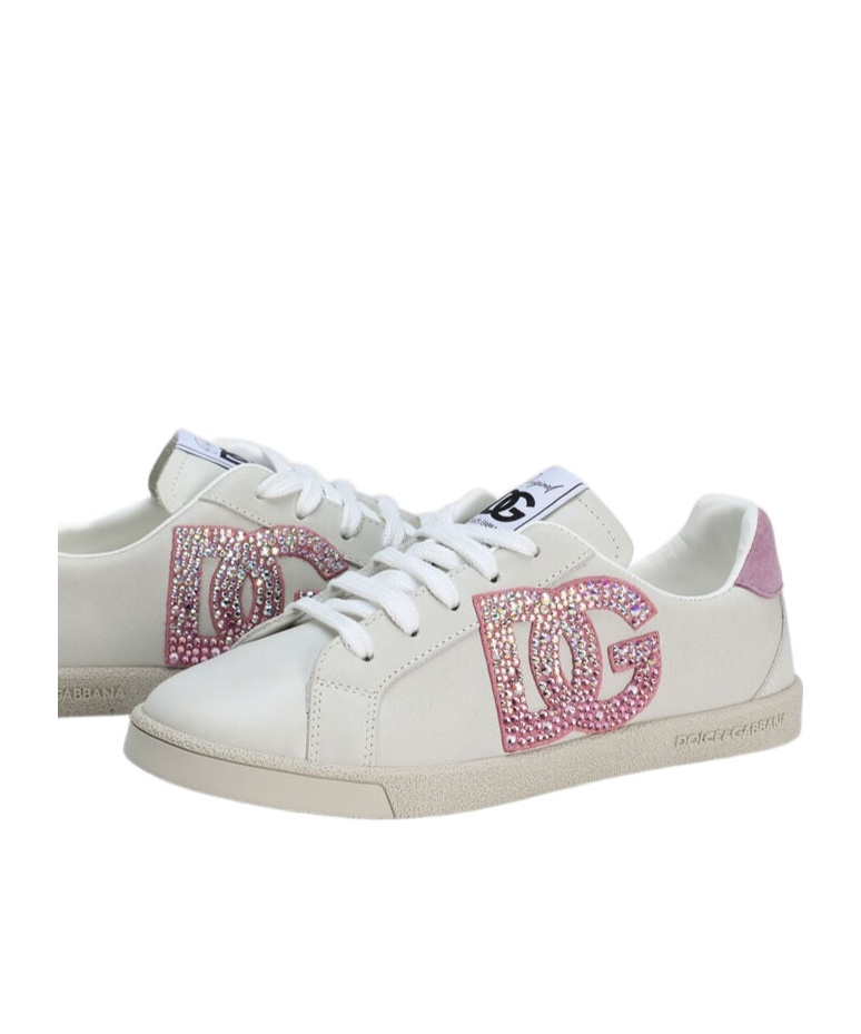 Dolce & Gabbana Mesh And Split Leather Dg Running Sneakers In White