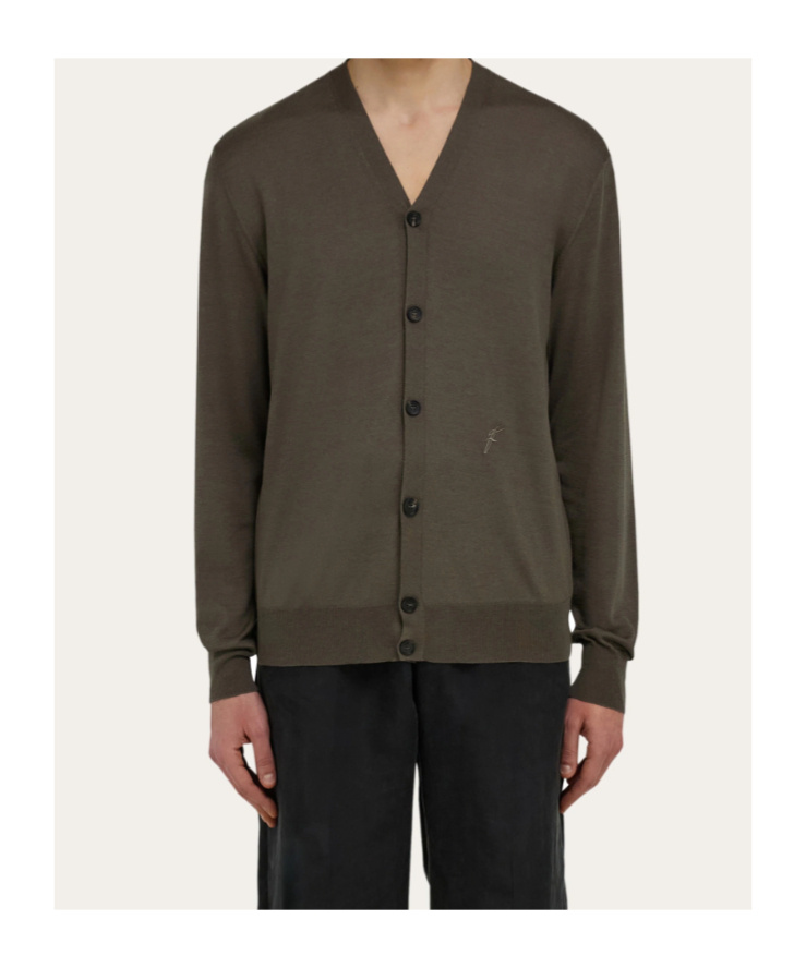 Ferragamo Silk Blend Cardigan In Brown