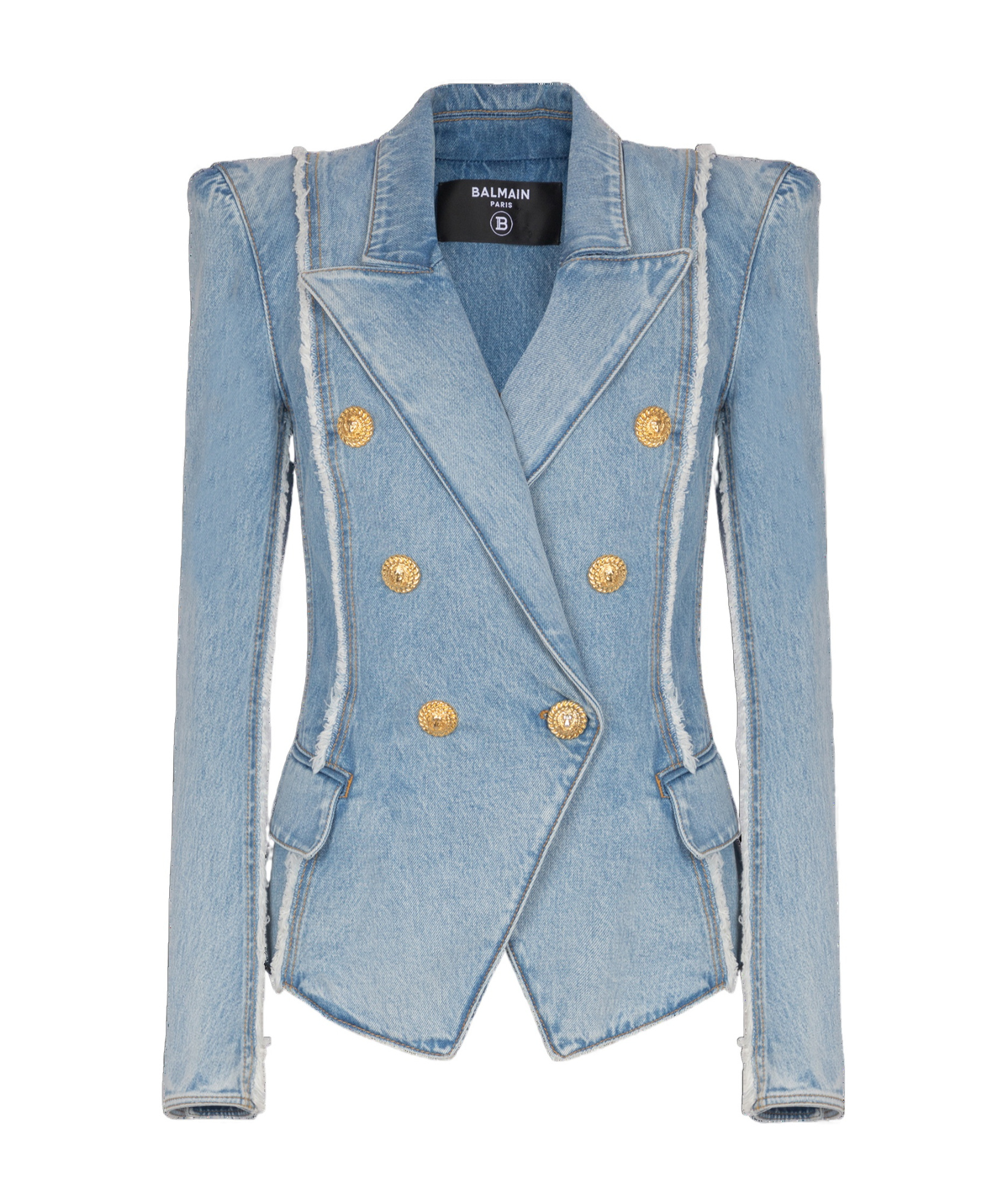 Shop Balmain 6-button Tailored Denim Jacket In Blue