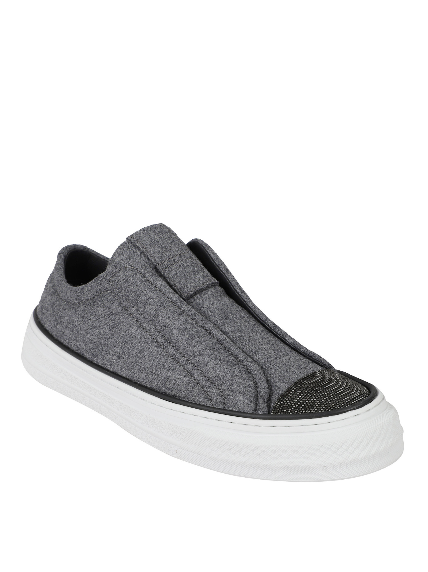Brunello Cucinelli Round Toe Low Top Sneakers In Gray