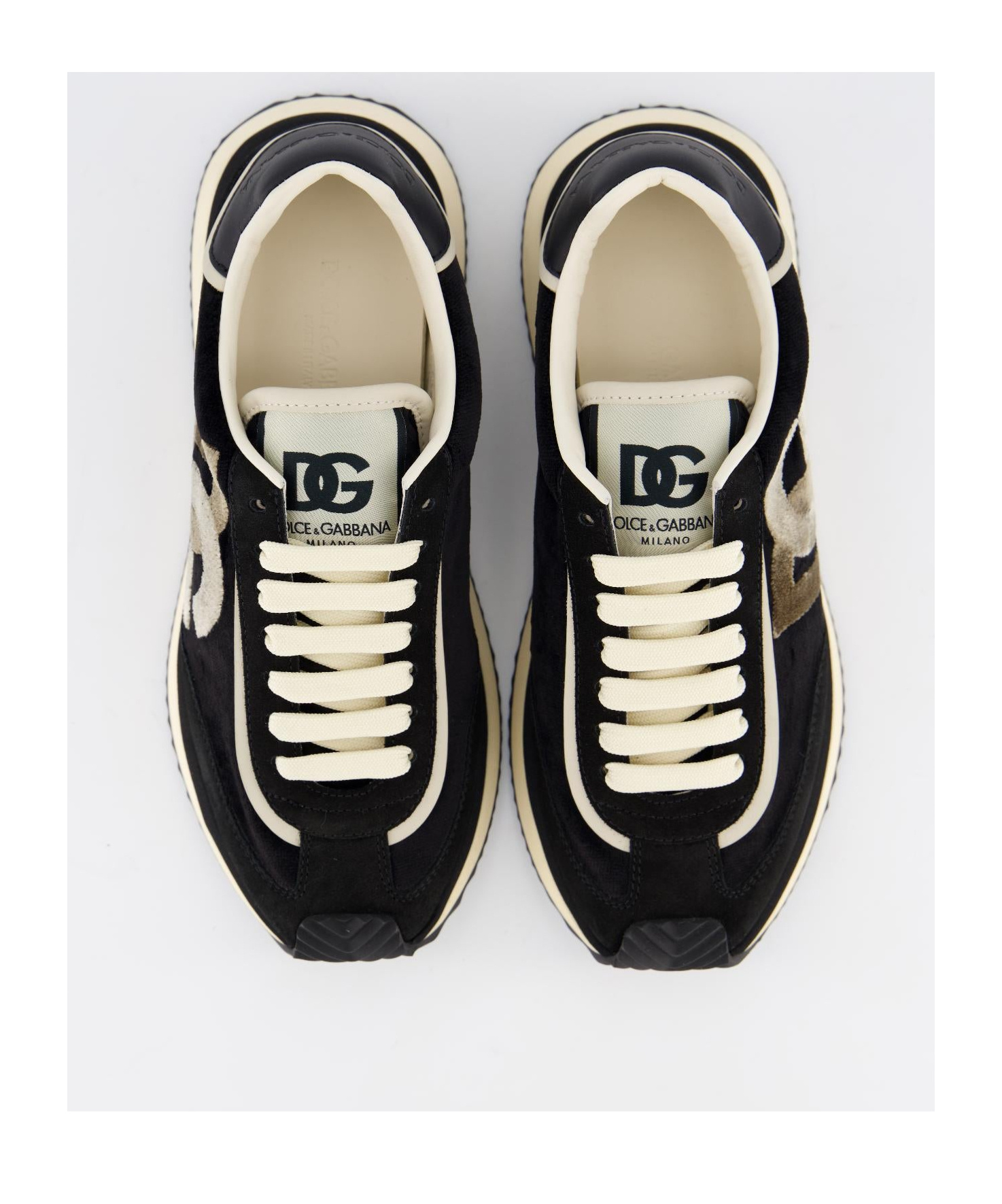 Dolce & Gabbana Low Top Leather Sneakers With Contrast Sole In Black