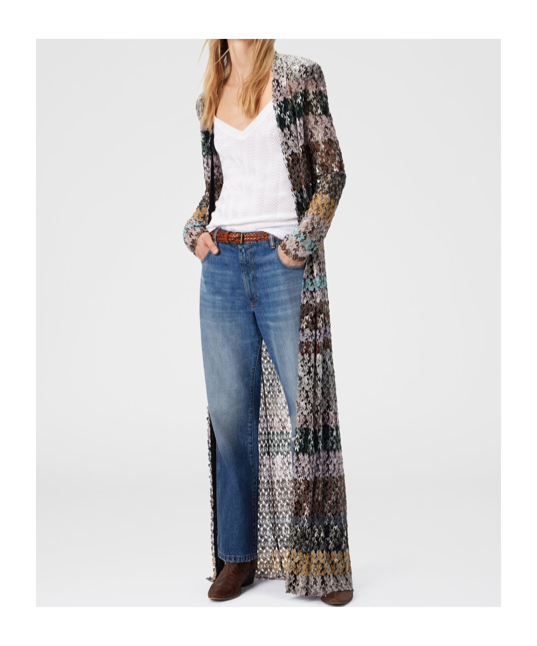 Missoni Long Cardigan With Lace Straps In Multi