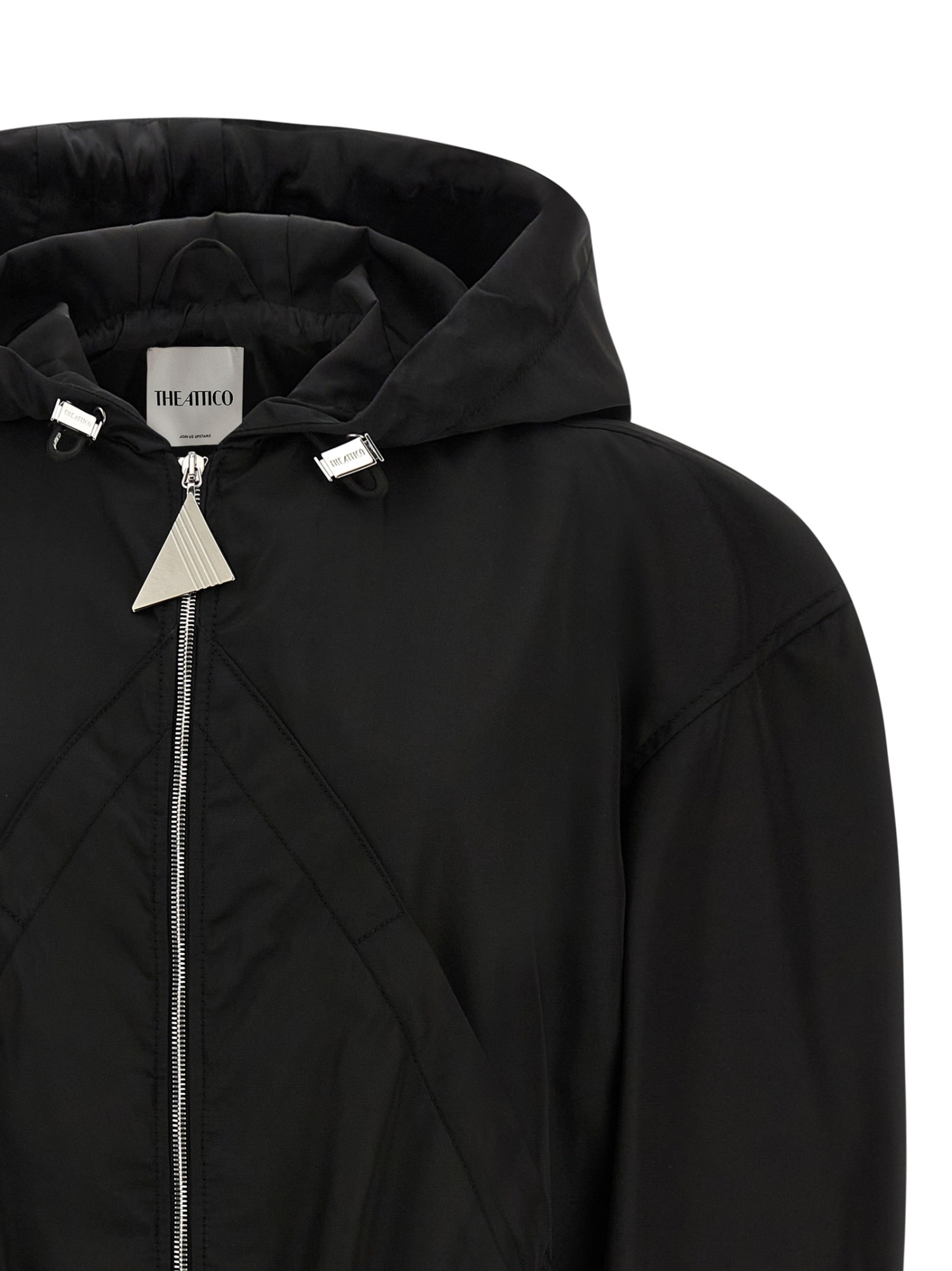 Attico Oversized Black Hooded Bomber Jacket In Black