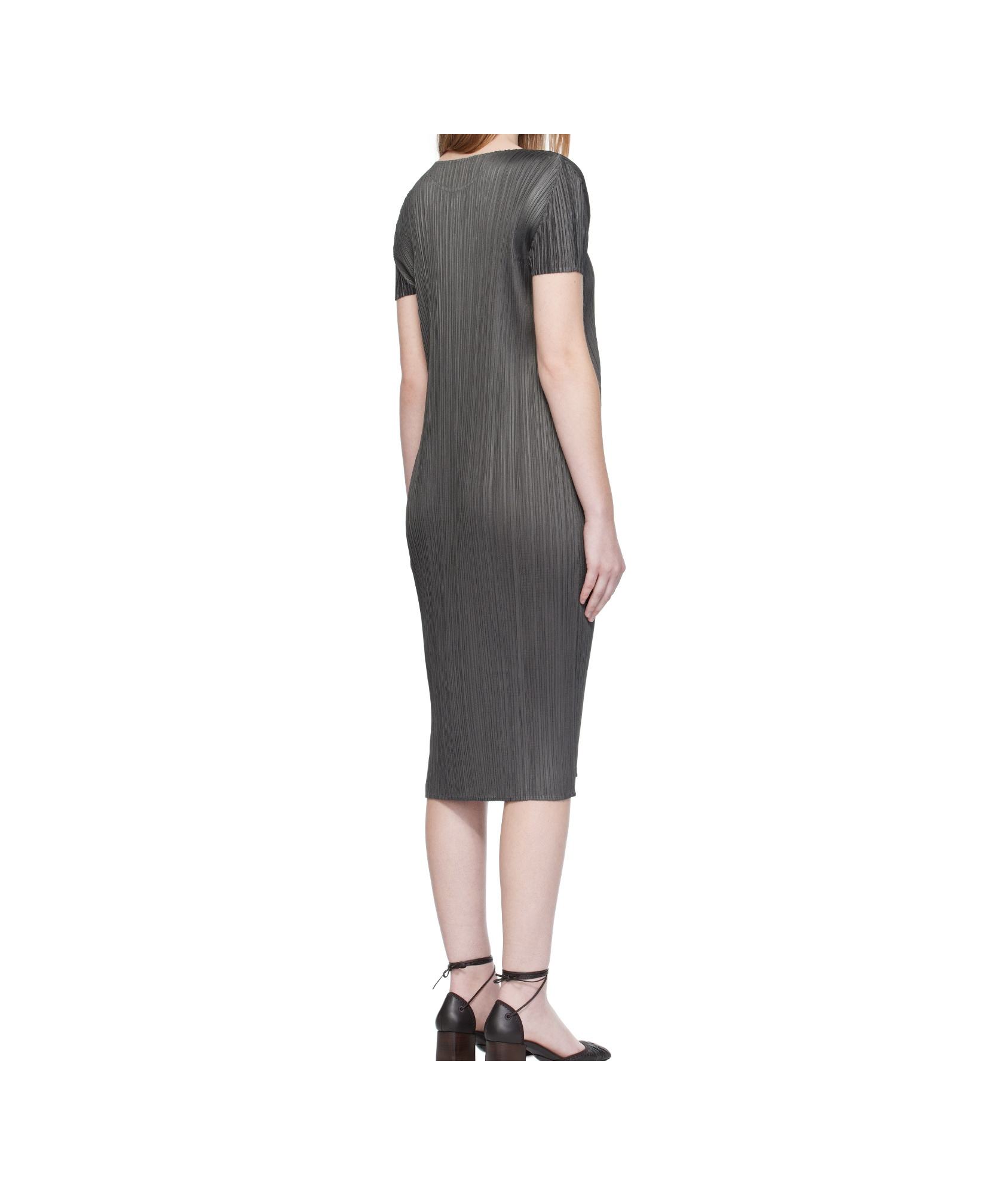 Issey Miyake Pleated Short-sleeved Dress In Gray