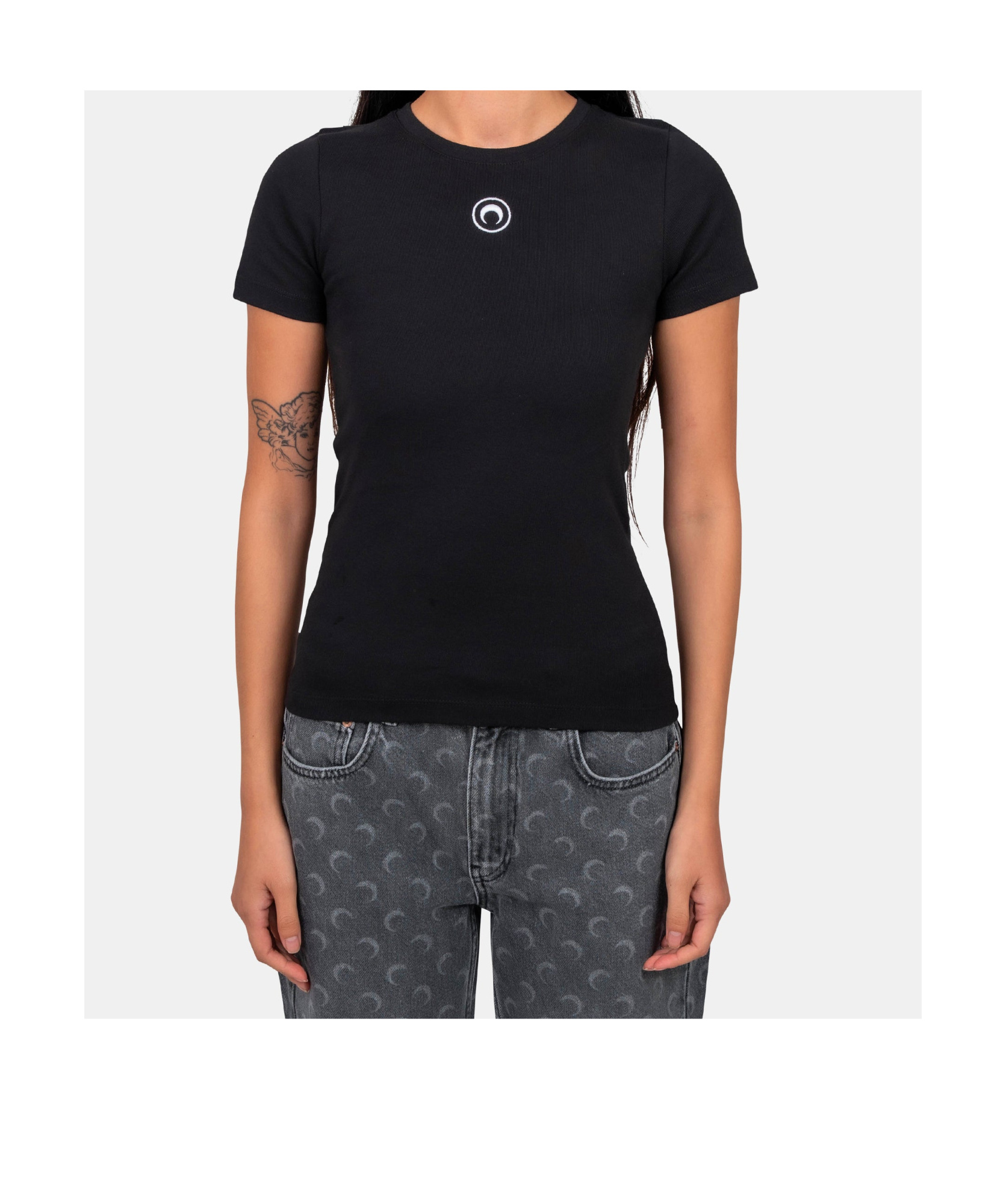 Marine Serre Round-neck Short-sleeved T-shirt In Black