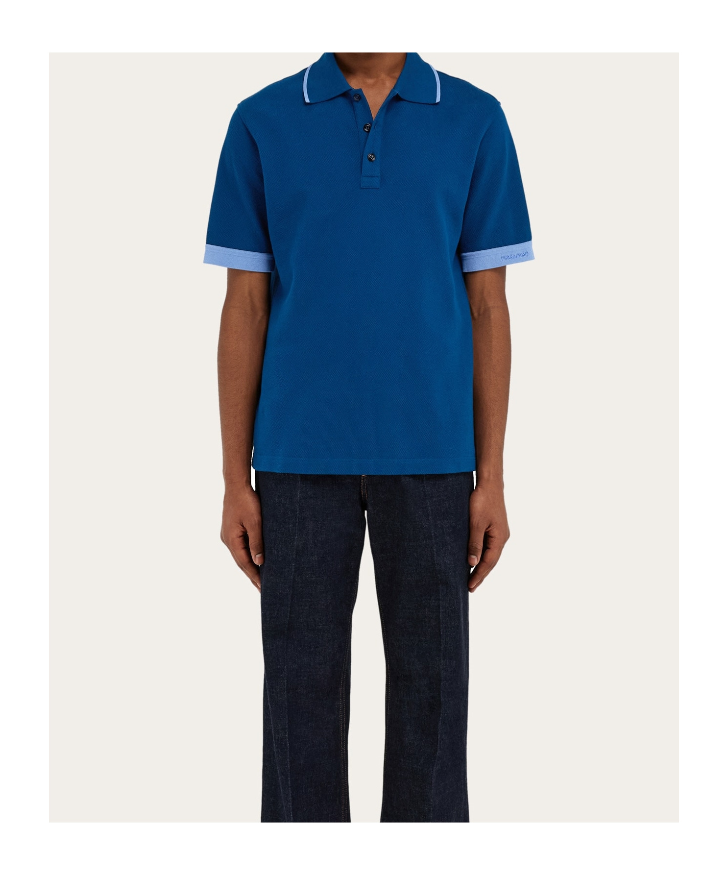 Ferragamo Polo Shirt With Contrasting Sleeve Detail In Blue