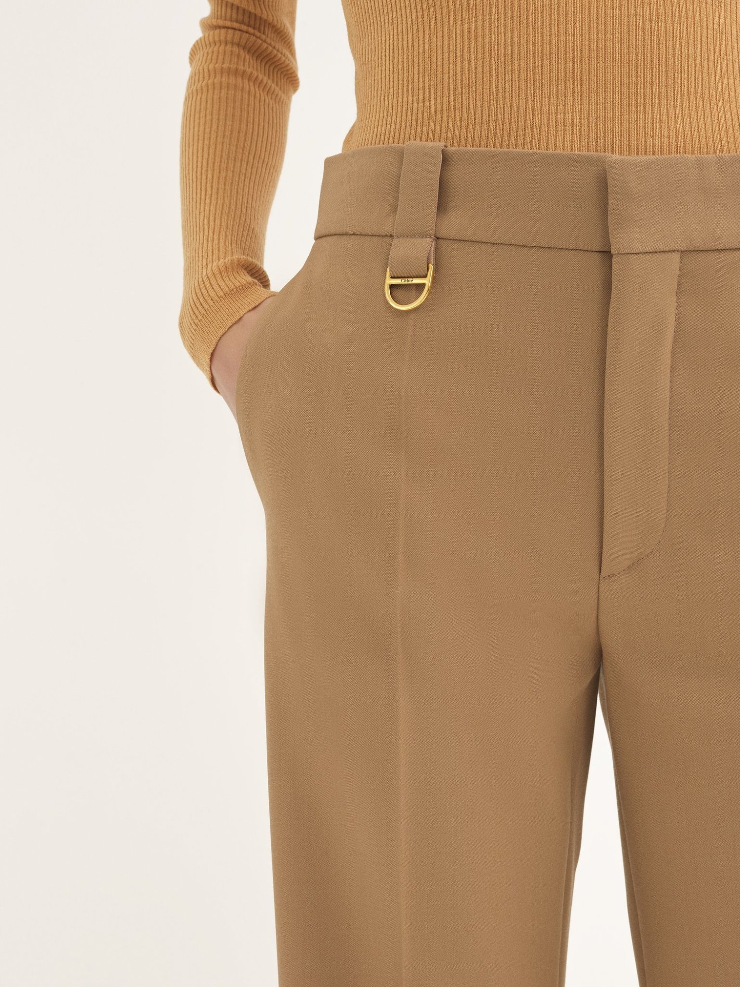Chloé Low-rise Pintuck Bootcut Trousers In Virgin Wool Gabardine In Brown