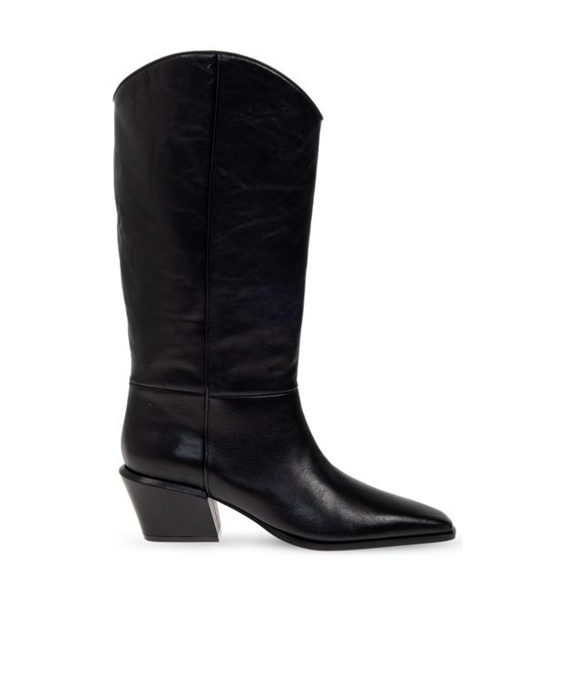 Paris Texas Western Style Leather Knee Length Boots In Black
