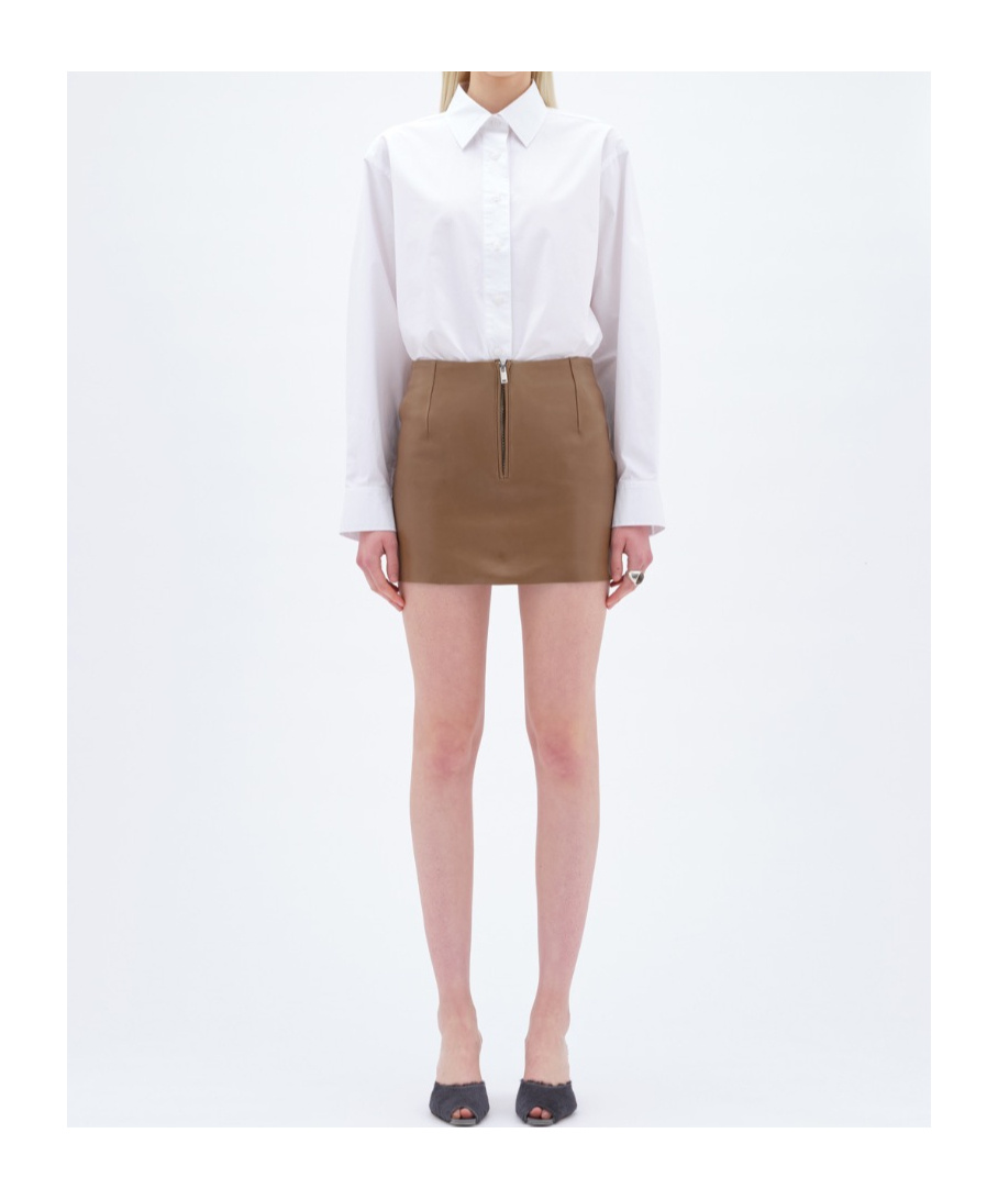 Remain Birger Christensen Zipper Leather Miniskirt In Brown
