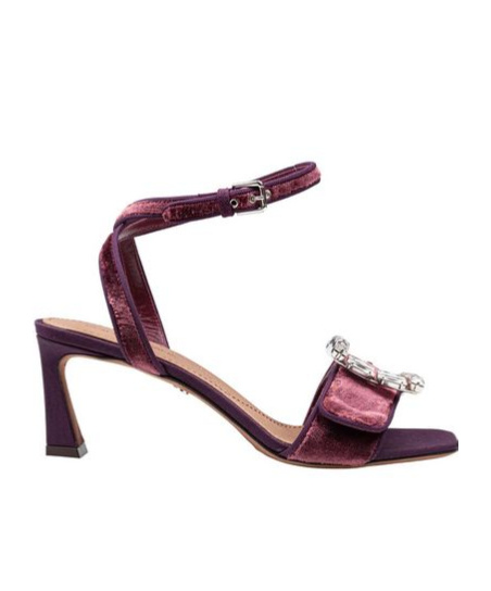 Dolce & Gabbana Velvet Sandal In Vinacca Color With Buckle With Stones In Red