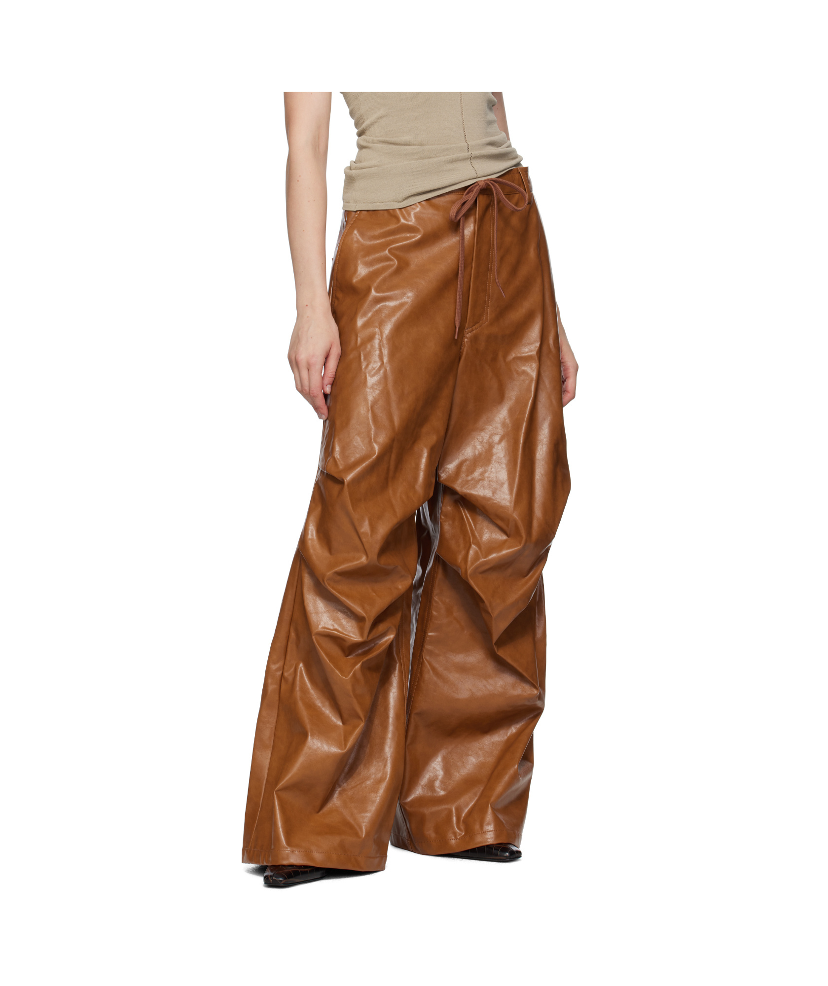 Mm6 Maison Margiela Brown Draped Faux-leather Trousers In Brown