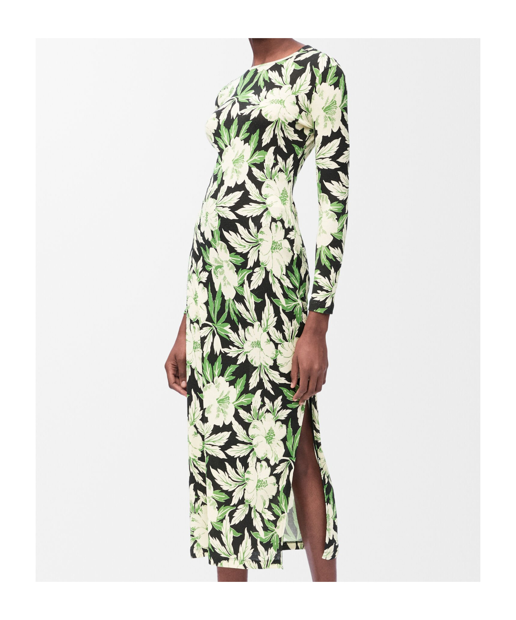 Loewe Midi Floral Patterned Dress With Long Sleeves In Green